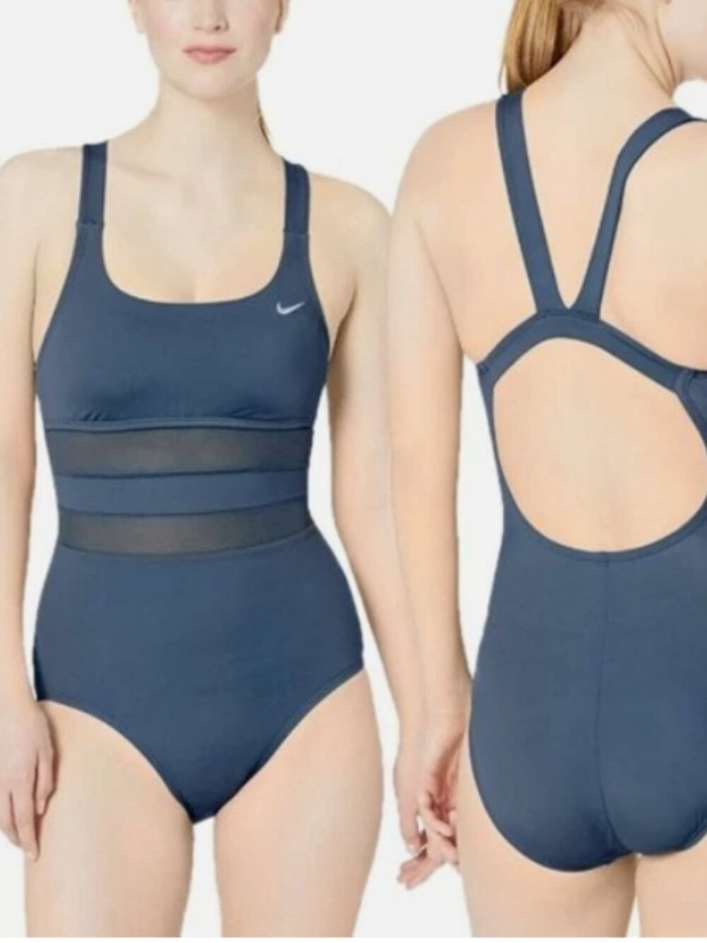 Nike Dark Blue One-Piece Swimsuit with Mesh Waist Panels